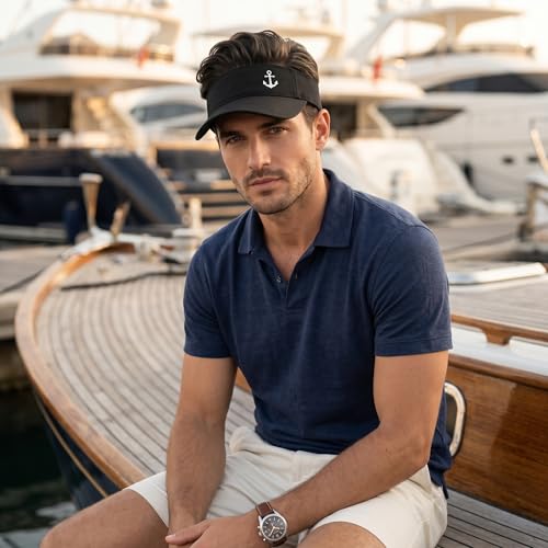 Embroidered Adjustable Sun Visor for Women Men Outdoor Golf Tennis - color: Anchor/Black