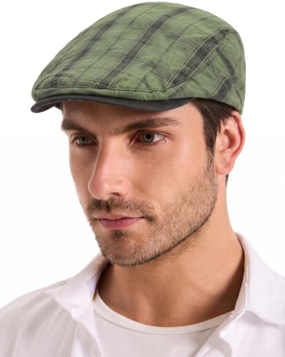 ZLYC Men Summer Flat Cap Scally Ivy Gatsby Newsboy Beret Driver Hat - color: Plaid Green