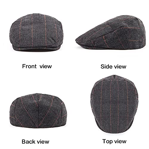 2-Pack Adjustable Newsboy Hats for Men Flat Cap Irish Wool Blend Tweed - color: Plaid Black+dark Brown 2pack, size: Large-X-Large