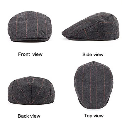 2-Pack Adjustable Newsboy Hats for Men Flat Cap Irish Wool Blend Tweed - color: Plaid Black+dark Brown 2pack, size: Large-X-Large