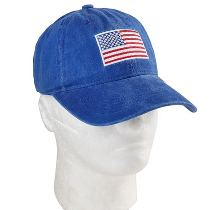 Falari USA Flag Embroidered Baseball Cap, Low Profile Adjustable Dad Hat, 100% Cotton, Pre-Washed - color: Royal Blue