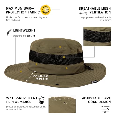 TOP-EX Oversized Waterproof Sun Hat for Big Heads with Wide Brim & Mesh - color: Army Green, size: Large-X-Large