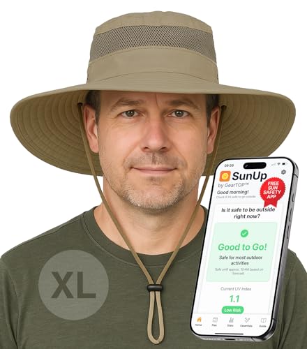 GearTOP Safari Hat for Men Sun Hats for Women UV Protection UPF 50+ Fishing, Gardening, Hiking Hat (22-23 1/2") - color: Khaki XL 1 Pack
