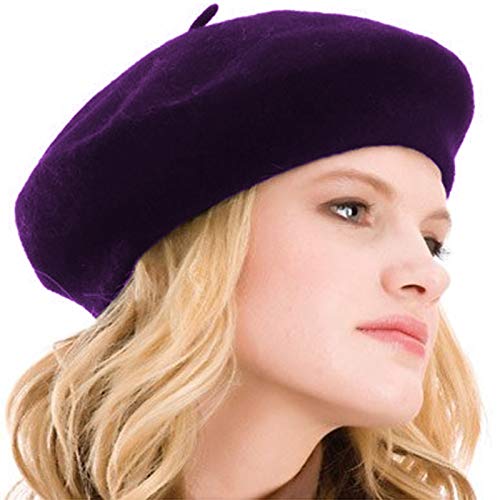 KIMMING Beret Hats for Women- Classic Wool French Beret - color: Purple