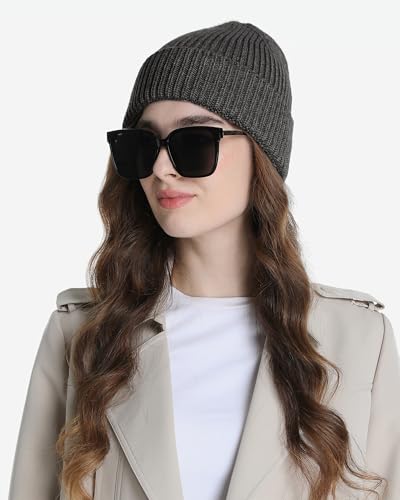 Wool Beanie for Men Women, Seamless Knit Cuffed Warm Winter Hats - color: 1pcs-dark Gray