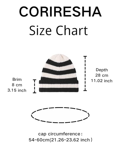 CORIRESHA Unisex Fashion Striped Beanie Cuffed Winter Warm Cozy Chunky Rib Knit Hat - color: Grey White