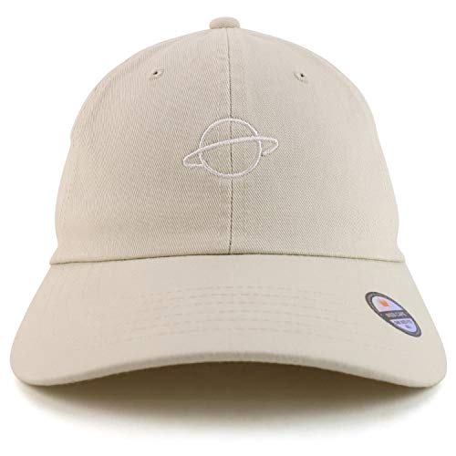 Trendy Apparel Shop Planet Embroidered Low Profile Soft Cotton Dad Hat Cap - color: Beige