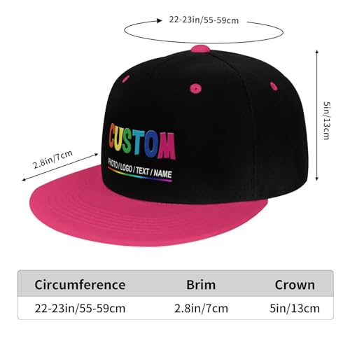 Custom Snapback Hats for Men Personalized Hip Hop Flat Bill Brim Baseball Cap Add Your Own Text Photo Logo - color: Dual Color - Pink