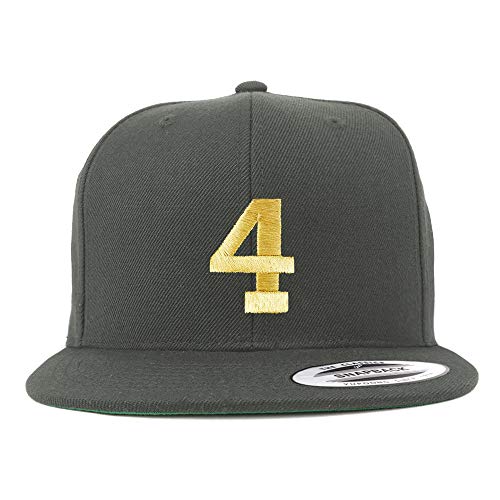 Trendy Apparel Shop Number 4 Gold Thread Flat Bill Snapback Baseball Cap - color: Charcoal