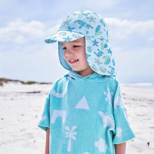 Kids Legionnaires Hat, UPF 50+ Sun Protection Swim Cap Flap Hat for Kids, Quick Drying Sun Hat for Beach Seaside - color: Blue Turtle Crab, size: 6-8 Years