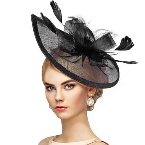 Zinniday 2026 Kentucky Hat for Women - Classic Victoria Derby Fascinator 1920s 50s Tea Party Hat with Hair Clip for Lady - color: Black