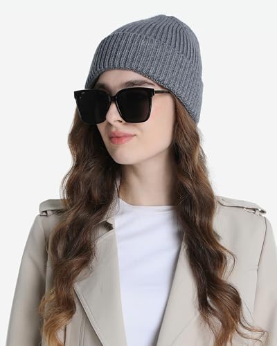 Wool Beanie for Men Women, Seamless Knit Cuffed Warm Winter Hats - color: 1pcs-gray