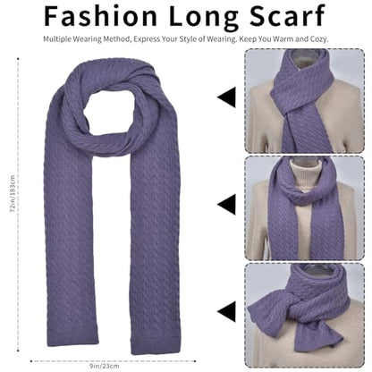 Winter Hat Scarf Gloves Set for Women, Classic Cable Beanie with Removable Pom Pom Long Scarf Touchscreen Gloves 3 in 1 Set - color: Purple