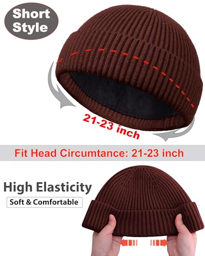 Short Fisherman Beanie for Men Women Wool Fleece Lined Winter Hat - color: 1pcs-dark Coffee