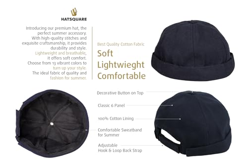 Cotton Docker Cap, Unisex Brimless Cap, Men Skull Cap, Brimless Beanie Hat, Men Women Cuffed Hat. - color: Dark Blue