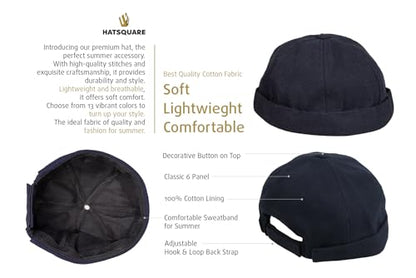 Cotton Docker Cap, Unisex Brimless Cap, Men Skull Cap, Brimless Beanie Hat, Men Women Cuffed Hat. - color: Dark Blue