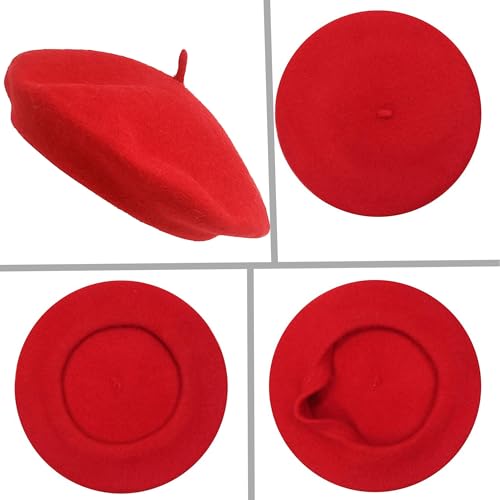Women French Beret Hat Solid Artist Hat Wool Beret Winter Warm Beanie Cap - color: Red