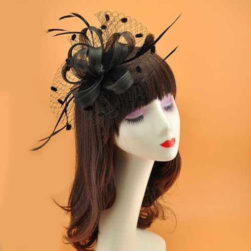 Women's Fascinator Feather Flower Hir clip & Corsage Dual-use Bridal Headpiece Hair Accessories Cocktail Party Wedding - color: Black