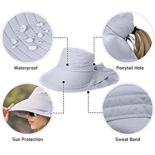 Womens Sun Hat UPF 50+ Wide Brim and Ponytail Hole, Hiking Safari Hat with Neck Flap… - color: Light Gray