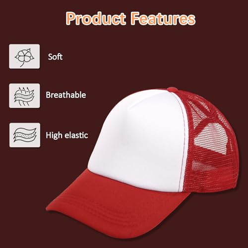 OKBA 5 Pack Sublimation Blank Baseball Cap Adjustable Hat Polyester Mesh Trucker Hats for Men and Women - color: 5pcs Red and White Hat