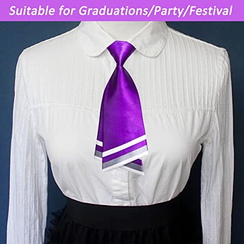 Mantieqingway Women Uniform Necktie Adjustable Strap Striped Pre-tie Ties - color: Purple