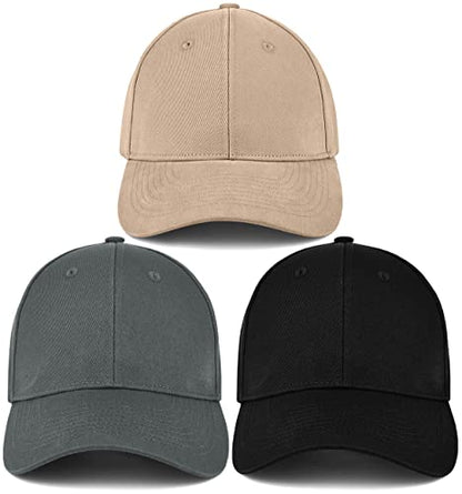 3 Pack Unisex Cotton Baseball Cap Adjustable Unconstructed Plain Sport Dad Golf Hat for Men and Women - color: Black+grey+khaki