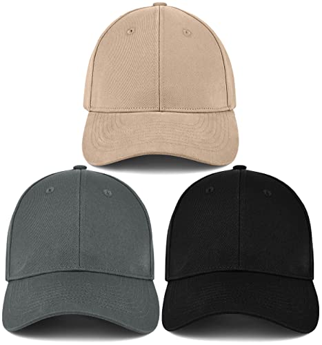 3 Pack Unisex Cotton Baseball Cap Adjustable Unconstructed Plain Sport Dad Golf Hat for Men and Women - color: Black+grey+khaki