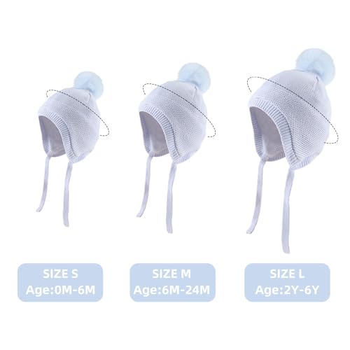 JANGANNSA Basic Winter Baby Boy Beanie Pompom Knit Girl Hat Kid Earflap Cap - color: Skyblue Hat, size: 2-5T