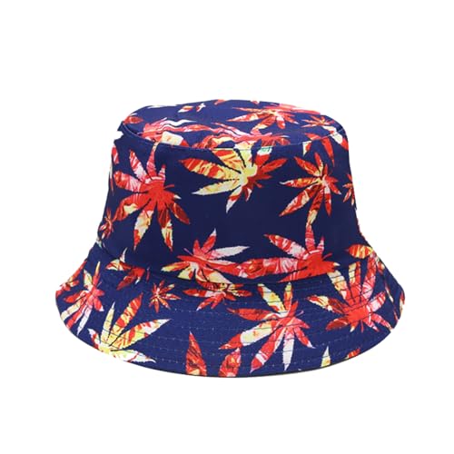 Punk Black Green Red Leaf Weed Fisherman Caps Bucket Hats Hip Hop Gorro Outdoor Men - color: Blue Orange