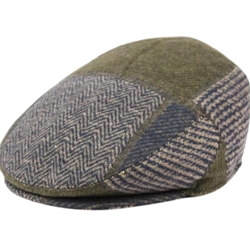 EPOCH Men's Herringbone Wool Tweed Newsboy Ivy Cabbie Driving Cap - color: Iiv2761navy Patch, size: Medium
