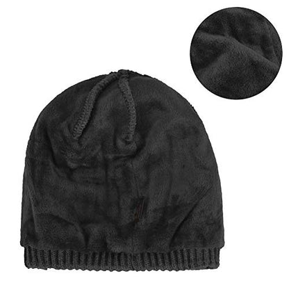 Women's Soft Knitting Visor Beanie Winter Hat with Brim Fleece Lining Baseball Cap - color: Black