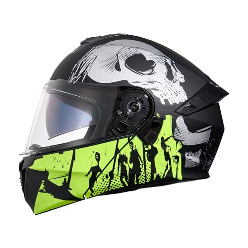 KYPARA Motorcycle Dual Visor Flip up Modular Full Face Helmet with DOT Certification of Impressionism - color: Pestilence