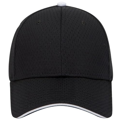 Ashen Fane 6 Panel Polyester Pro Mesh Low Profile Baseball Cap - color: Sandwich - Blk Blk Wht