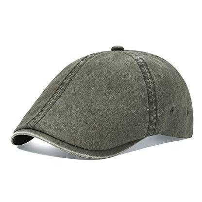 VOBOOM Cotton Washing Flat Cap Cabbie Hat Gatsby Ivy Irish Hunting Newsboy - color: Washed Army Green