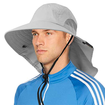 SUN CUBE Wide Brim Sun Hat with Neck Flap for Men Women, UPF50+ Fishing - color: Light Grey