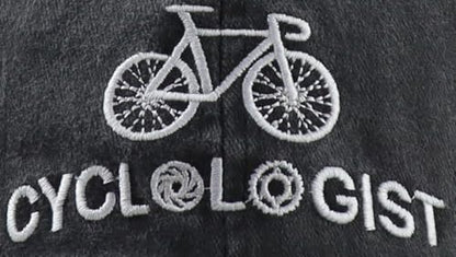 Cyclist Hat for Men Women, Classic Adjustable Cotton Cycologist Embroidered Baseball Cap - color: Black