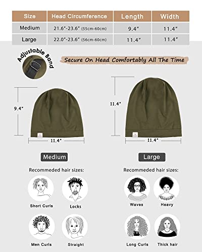 YANIBEST Slouchy Beanie Hat Satin Lined Sleep Cap Chemo Headwear Caps - color: Olive Green, size: Medium