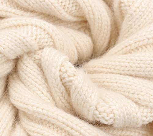 Women Real Fur Pom Pom Winter Ribbed Cuffed Knit Beanie Hat - color: Rc Beige