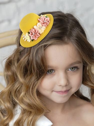 Bohend Mini Fascnator Hat Flower Hair Clip Girls Cute Tea Party Hats Women Accessory - color: Yellow
