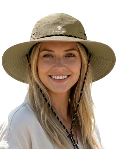 Camptrace Sun Hats for Women Men UV Protection Hiking Fishing Cap - color: Khaki