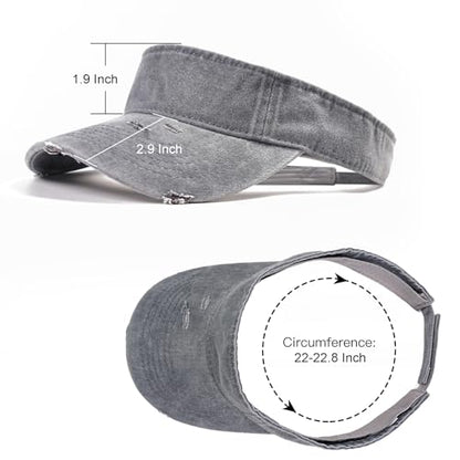 ANDICEQY Retro Ripped Sun Visor Hat, Baseball Sun Visors for Women and Men - color: Retro Gray