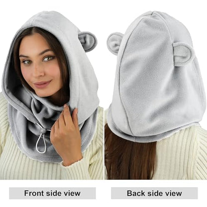 Fleece Balaclava Over Helmet - Warm Helmet Ninja Hood - Snowboard Hooded Hat Neck Gaiter Ski Mask - color: Gray-earsup, size: One Size