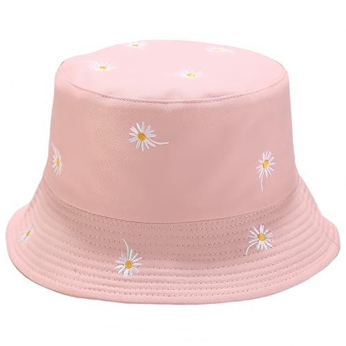 Reversible Bucket Hats for Women Men Flower Cotton Summer Travel Beach Sun Hats Packable Bucket Hats - color: Pink B
