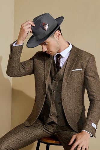 BABEYOND Fedora Hats Cap for Men Women Wide Brim Hat 1920s Gatsby Panama Costume Accessories - color: Dark Gray