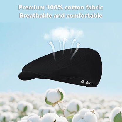 Men's Newsboy Flat Cap 100% Cotton Gatsby Ivy Golf Cabbie Hunting Summer Hat - color: Black, size: Medium