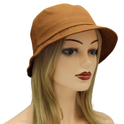 Unisex Cotton Packable Bucket Hat Sun Hat Plain Colors for Men Women - color: Light Brown