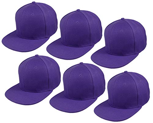 Gelante Plain Blank Flat Brim Adjustable Snapback Baseball Caps LOT 6 Pack - color: Purple
