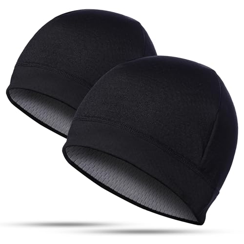 2 Pack Thermal Skull Caps for Men Women Wind-Resistant Fleece Beanie Hats Cold Weather Helmet Liners for Cycling - color: Black+black
