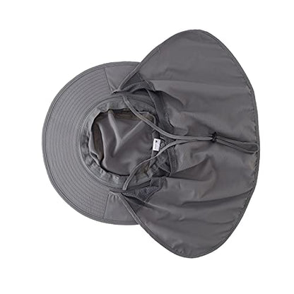 Home Prefer UPF50 Mens Sun Hat with Neck Flap Quick Dry UV Protection Cap Womens Wide Brim Fishing Hat Neck Flap Beach Garden - color: Dark Grey