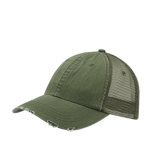 The Vintage Year Distressed Cotton Unstructured Soft Mesh Breathable Adjustable Dirty Wash Dad Hat Trucker Baseball Cap - color: Distressed Army